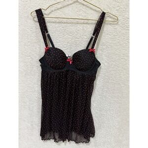 Linea Donatella Black Pink Polka Dot Babydoll Nightie Size S Chemise Date Top